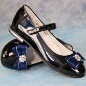 Туфли для девочки Elegami, тёмно-синие, натуральный лак